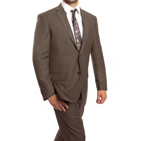 Modern Fit Pinstriped Mens 2-Piece Suit Set, Taupe - Picture 3 of 5